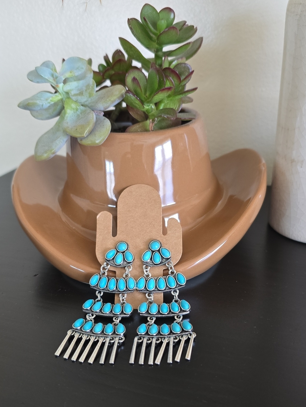 Turquoise Tiered Fringe Statement Earrings - Women Accessories
